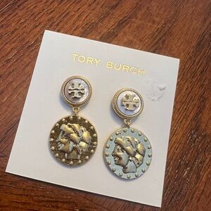 Tory Burch Gold and Mother of Pearl Medallion Earrings